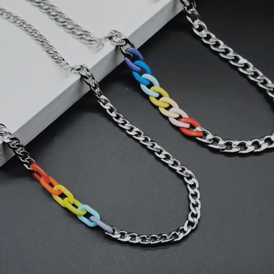 

KunJoe 2022 Rainbow Acrylic Chain Choker Necklace for Women Hip Hop Stainless Steel Harajuku Necklace Couple Jewelry Accessories
