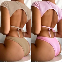 swimsuit 2022 new feminine bikinis backless solid color two piece set push up beach outfits for women clothes dropshipping