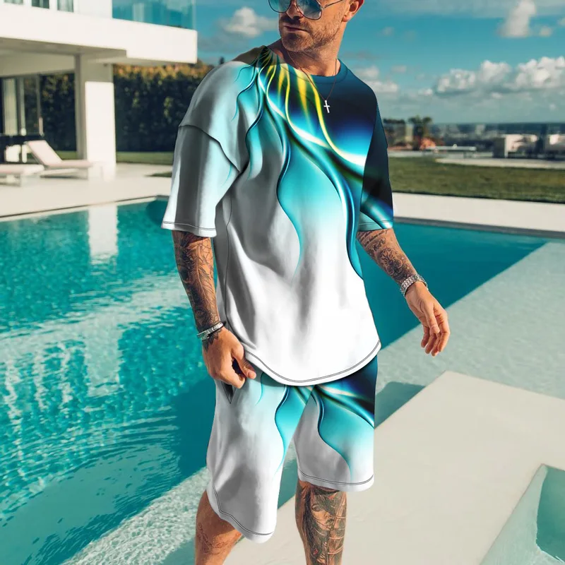 Smiling Face Pattern Printing Summer Men's T Shirt Loose O-neck Short SleeveTop Casual Comfortable Short 2 Piece Outfit Clothing