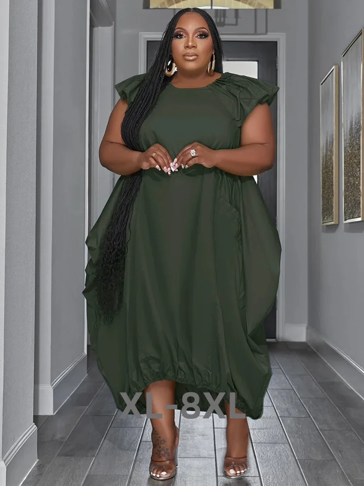 Plus Size Dresses for Women Loose Pockets Solid Elegant Solid Maxi Dress New in Summer Clothes Wholesa 3xl 4xl 5xl 6xl