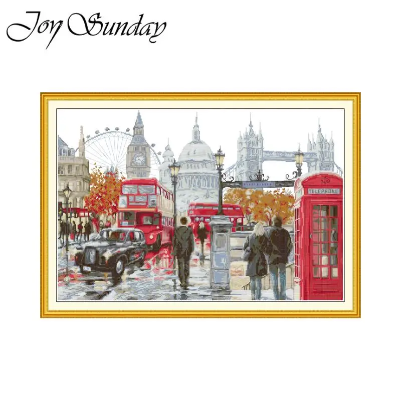 

Joy Sunday The Streets of London Pattern Printed Cross Stitch Kits Hand Needle Embroidery Sets Aida 16/14/11CT DIY Home Decor