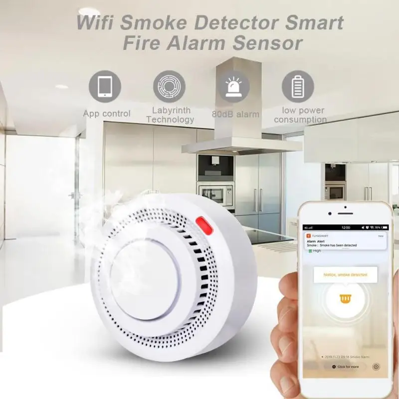 

Беспроводной смарт-датчик дыма Tuya с Wi-Fi и датчиком