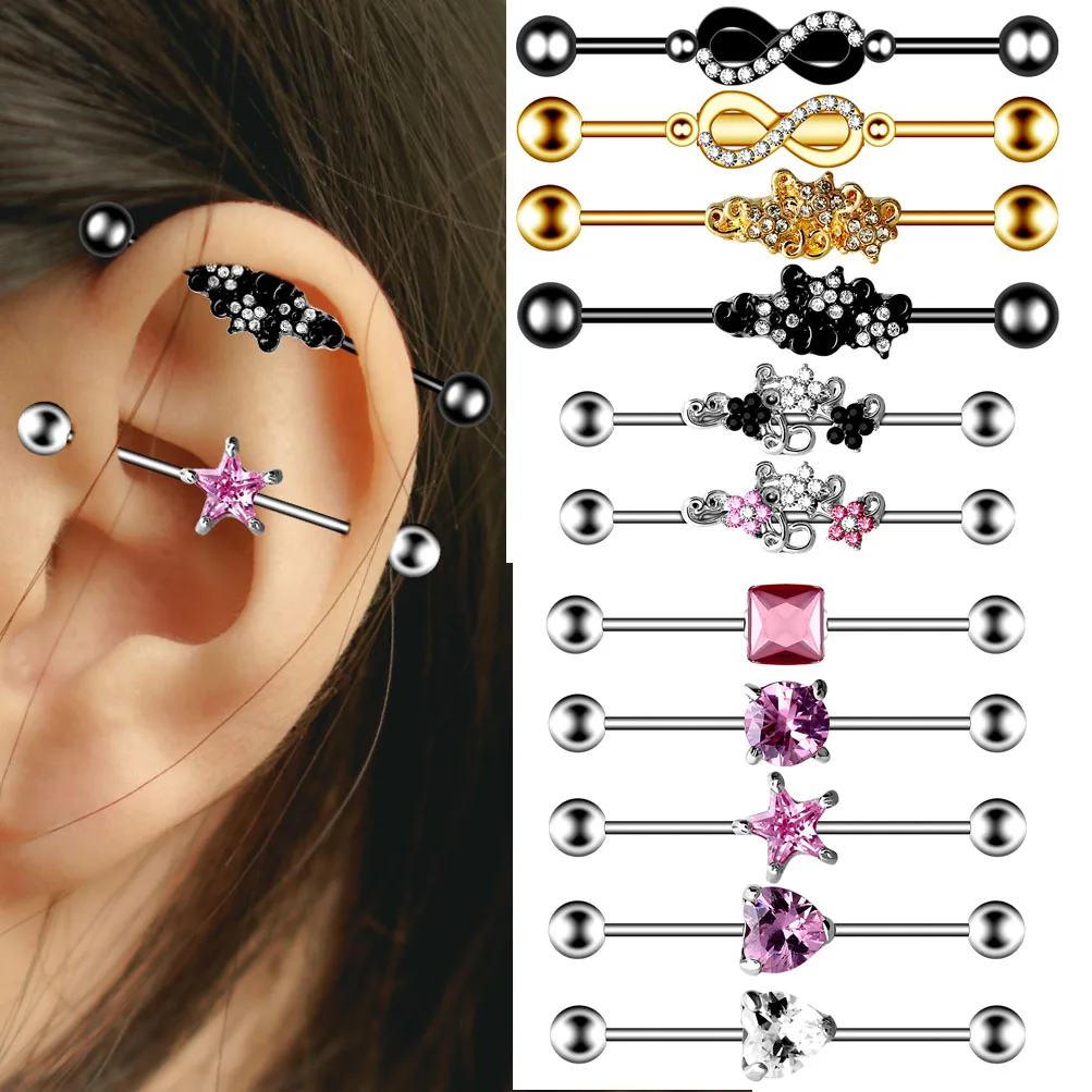 

Ear Bar Women Men Punk Body Jewelry Surgical Steel Steel Industrial Piercing Barbell heart Ear Cartilage Earring Tragus Pircing