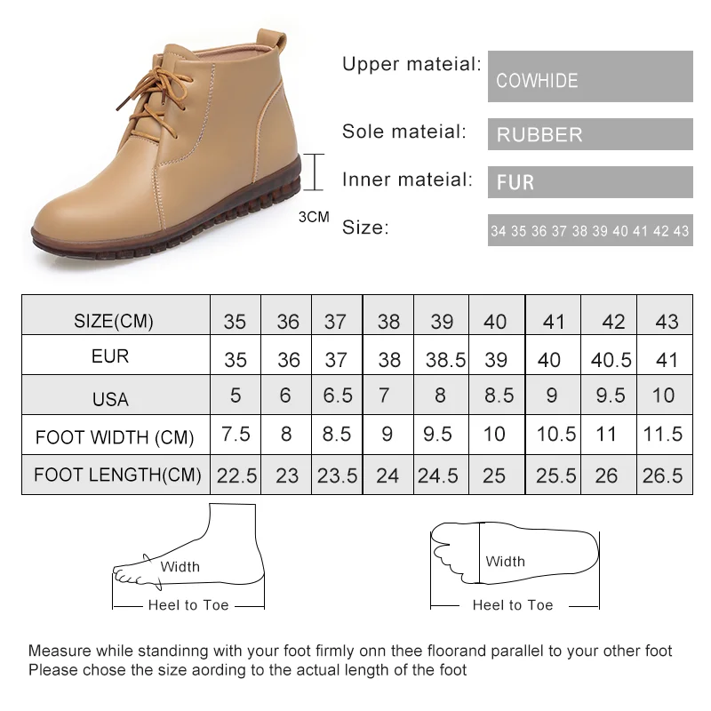 AIYUQI Women Short Boots Winter 2023 New Cowhide Women Ankle Boots Warm Flat Large Size 41 42 43 Fur Women booties
