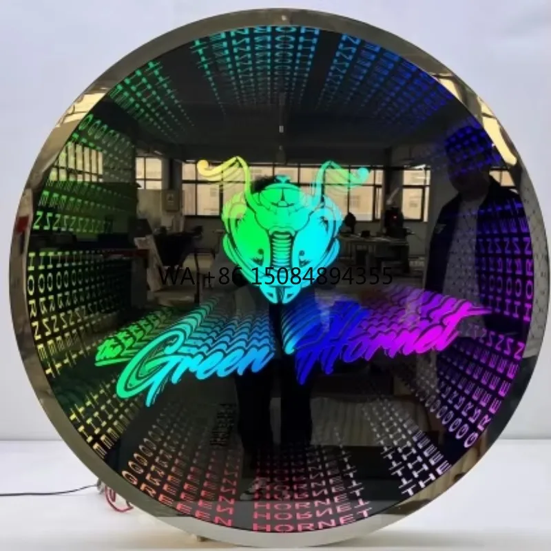 Фото Изысканное 3D LED-зеркало «Бесконечная пропасть» с эффектом бесконечного отражения, настраиваемое настенное украшение с волшебной подсветкой №1