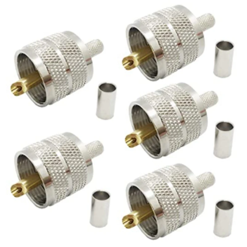 

5PCS UHF PL-259 Plug Crimping Coaxial RF Connector Is Suitable For RG58/U LMR195 Coaxial Cable Compatible With Ham Radio