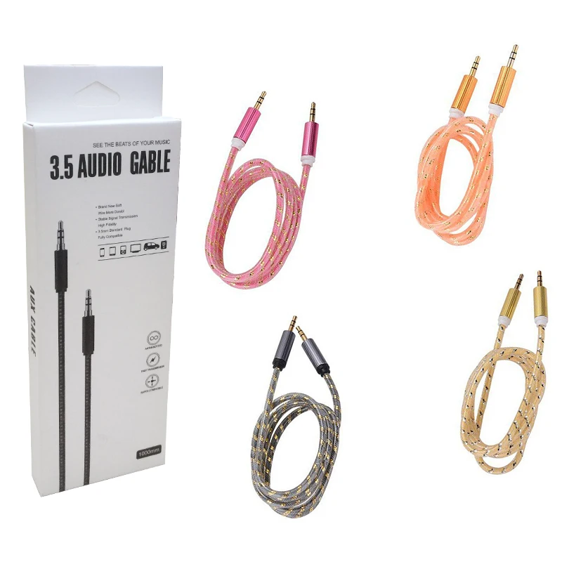 

3,5 мм цветной стерео AUX плетеный кабель папа/Папа 1 метр в коробке POWERMASTER разъем ПК ТВ адаптер Разъем для наушников аудиосистема