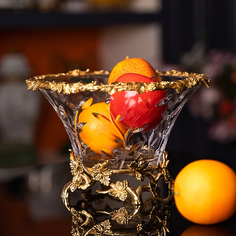 

Crystal glass inlaid copper fruit plate, high-end luxury fruit bowl, American living room creative handicraft ornaments