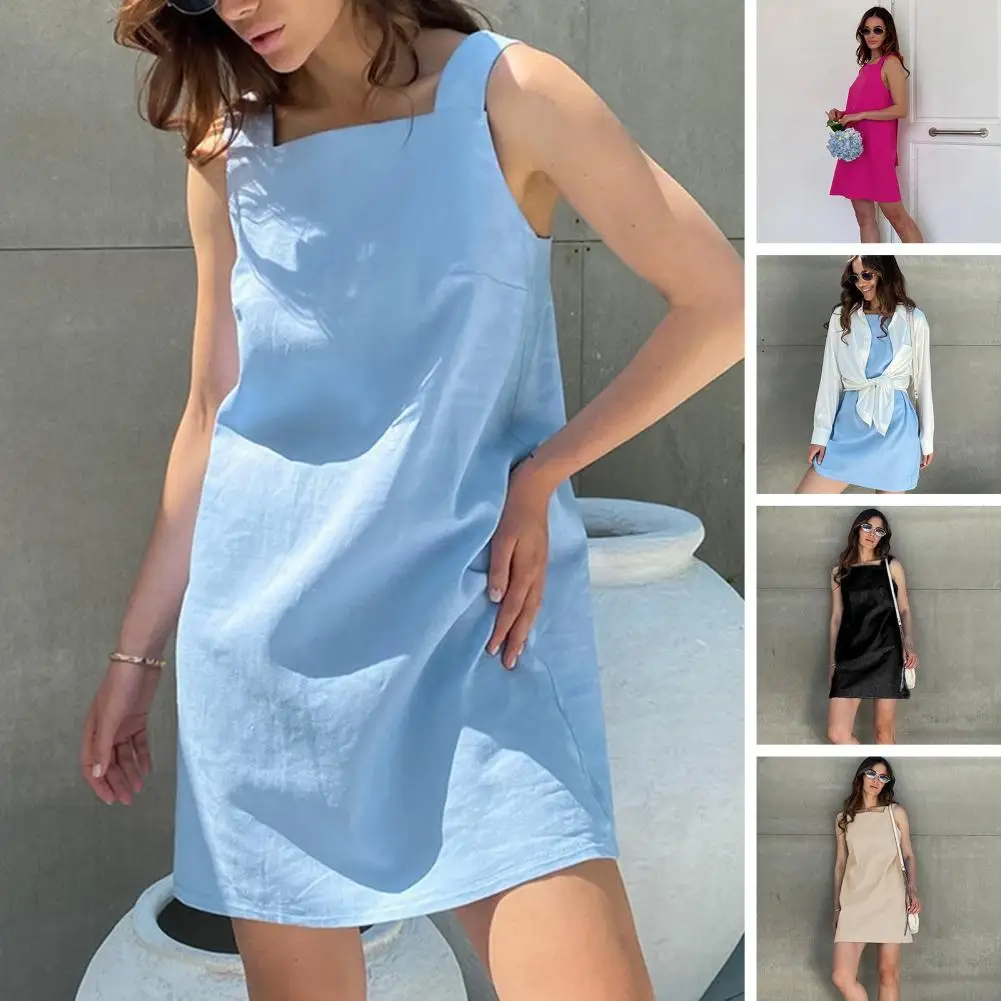 

Chic Lady Mini Dress Square Neck Pullover Comfortable Women Mini Dress Backless Lady Dress Female Clothes