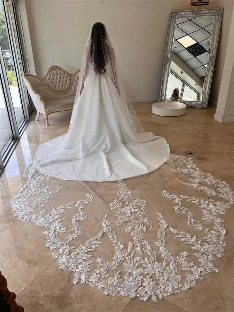 

New Bridal Veil 3m Long Wedding Veils Lace White Ivory Luxurious Veil for Bride With Comb velos de novia Cathedral