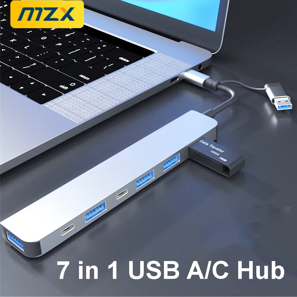 Фото USB-хаб MZX 7/8 в 1, док-станция Type A/C, концентратор 3.0/2.0, мультиадаптер, мультихаб, док-сплиттер, аксессуары для ноутбуков и ПК №1