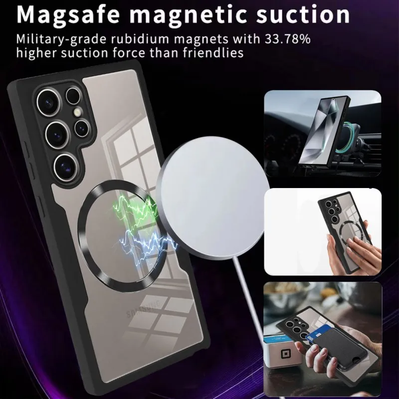 Magnetyczna obudowa do Samsung Galaxy S24 Ultra S21 S22 Plus S23 FE S24FE 360 odporna na wstrząsy wbudowana osłona ekranu