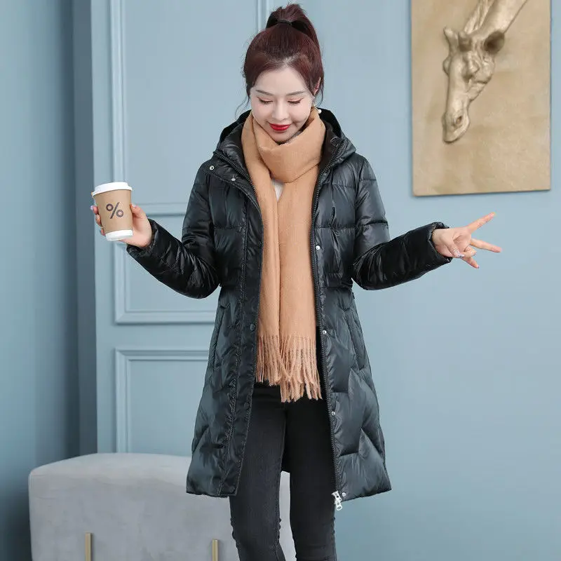 Women Jacket Winter Parkas Female 2023 New Glossy Down Cotton Jackets Hooded Casual Warm Parkas Thickening Outwear Long S82