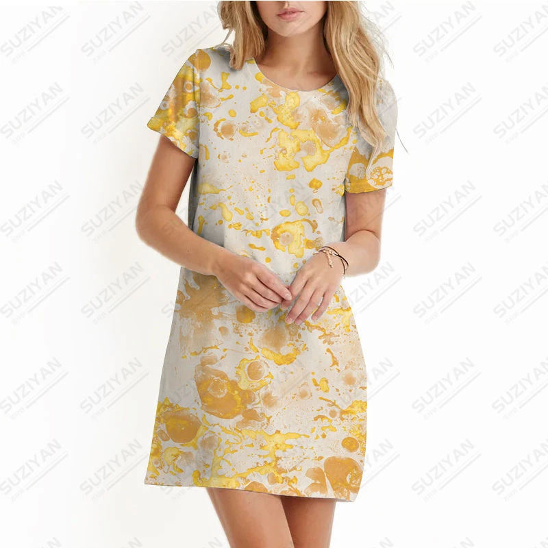 

New Summer Dress Short Sleeves Round Neck Pullover 3D Print Dress Loose Casual Plus Size Home Homestay Hawaiian Tie Dye Pattern