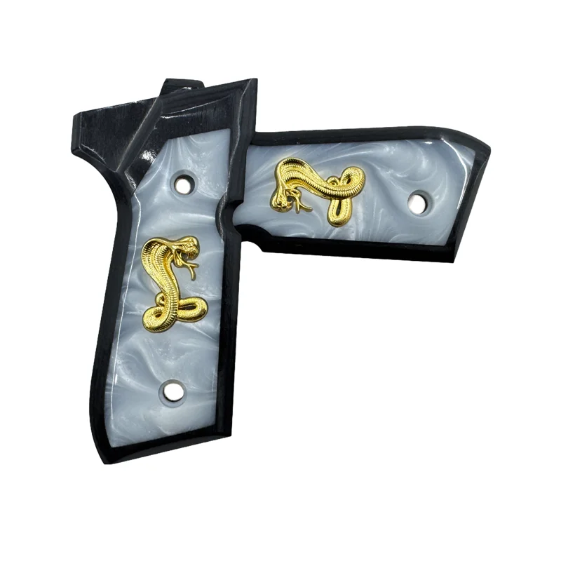 Фото CTG Beretta 92 fs ручки из дерева и смолы цвета ореха с инкрустацией в виде золотой змеи №3