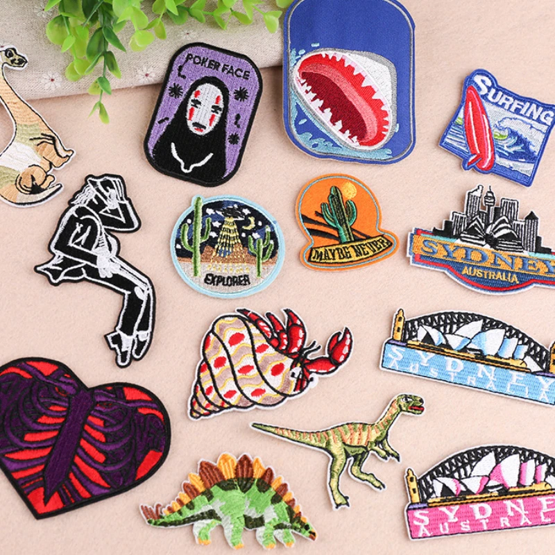 

Punk Dinosaur Patches for Ironing on Clothes Anime Cartoon Embroidery Thermoadhesive Appliques for Clothing Decorative Stickers