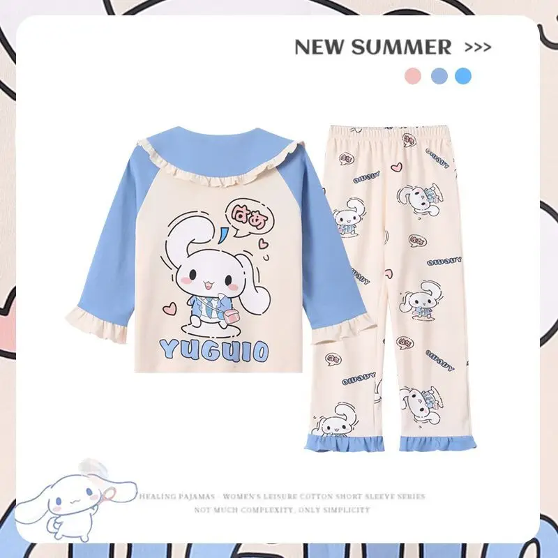 

Hello Kitty Anime Kawaii Sanrio Children Pajamas Cute Cinnamoroll Cartoon Pure Cotton Long Sleeve Homewear Clothes Toys for Kids
