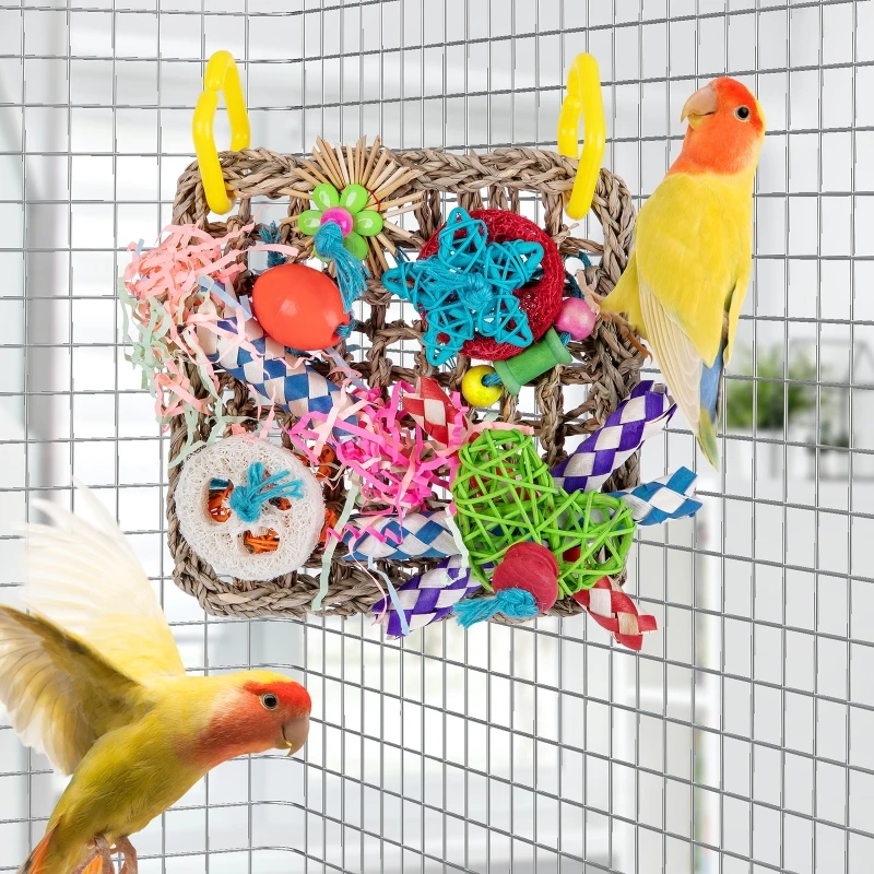 

Bird Toys Foraging Wall Toy Edible Seagrass Woven Climbing Mat with Colorful Chewing Toys for Parakeet Bird Toys Parrot