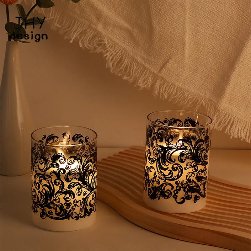 Set of 2 Glass Battery Candles with 6-Hour Timer High Flameless Candle Real Wax LED Flickering Electric Moving Wick |