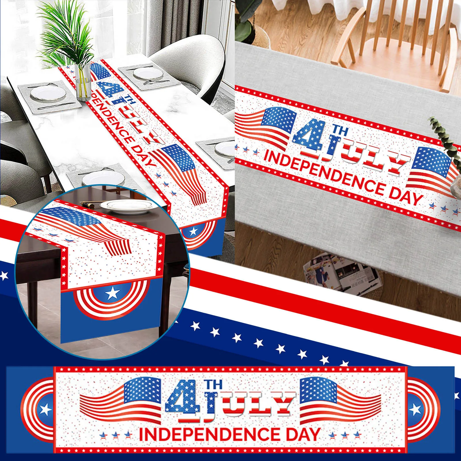 

American Flag 4th July Patriotic Memorial Day Table Runner Independence Day Holiday Kitchen Gold Table Runners for round Tables