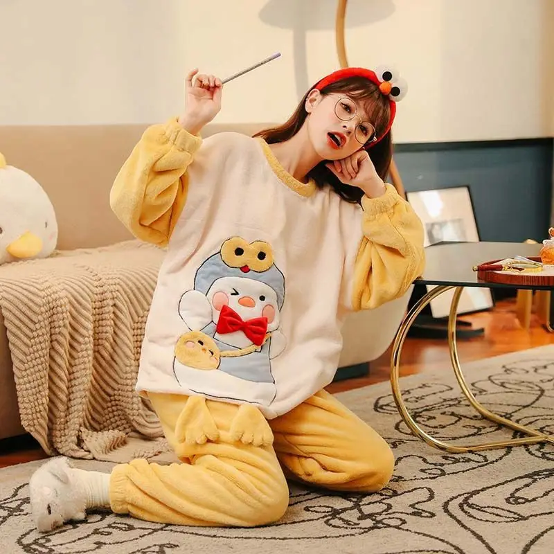 

Флисовая Пижама на осень и зиму, новая милая мультяшная Милая универсальная пижама с длинными рукавами и принтом