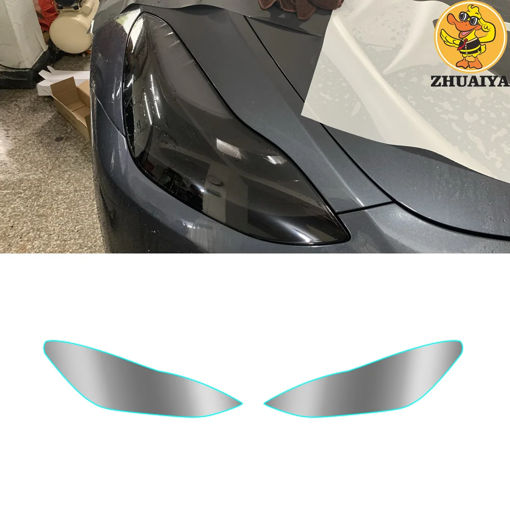 

For Tesla Model Y 2020-2021 Pre-Cut Car Headlight Tint Smoked Black Protective Film Protection Transparent PPFfilm