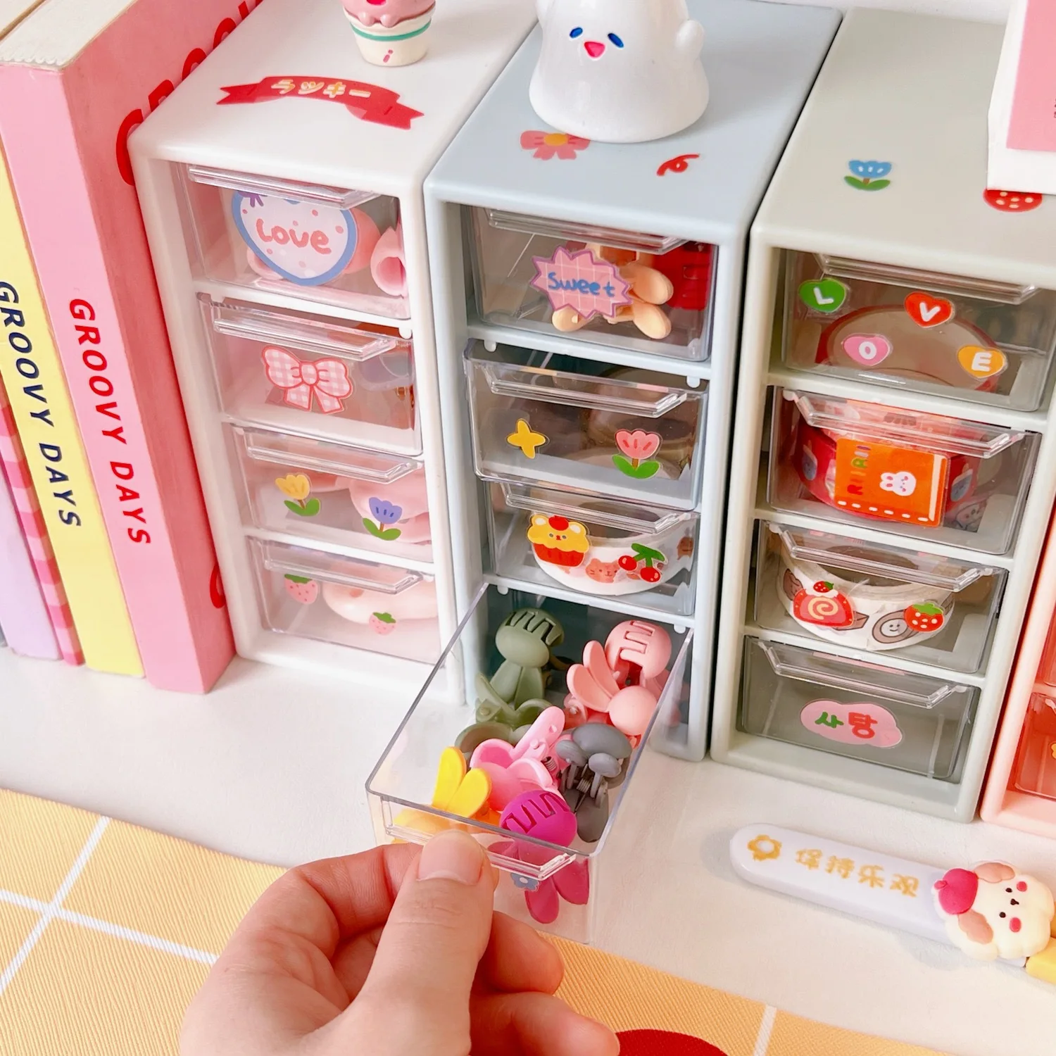 

Transparent Drawer Type Storage Box Office Desktop Girl Plastic Cosmetics Arrangement Shelving 4-Tier Drawer Jewelry Storage Box