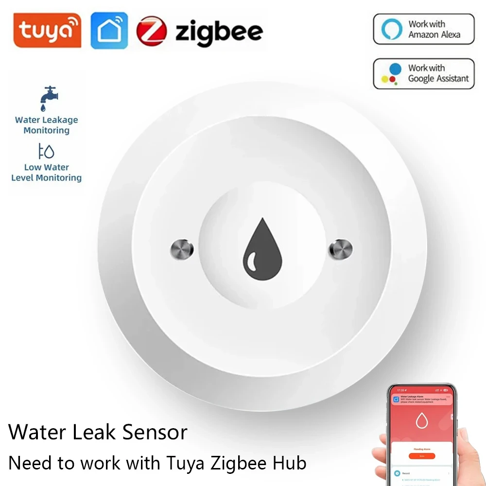 Датчик утечки воды Tuya Zigbee умный датчик с дистанционным управлением через