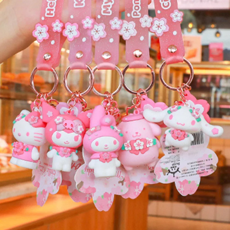 

Sanrio Sakura Keychain Kuromi Melody Hello Kitty Cinnamoroll Kawaii Cartoon Pendant Backpack Ornament Cute Christmas Gift New