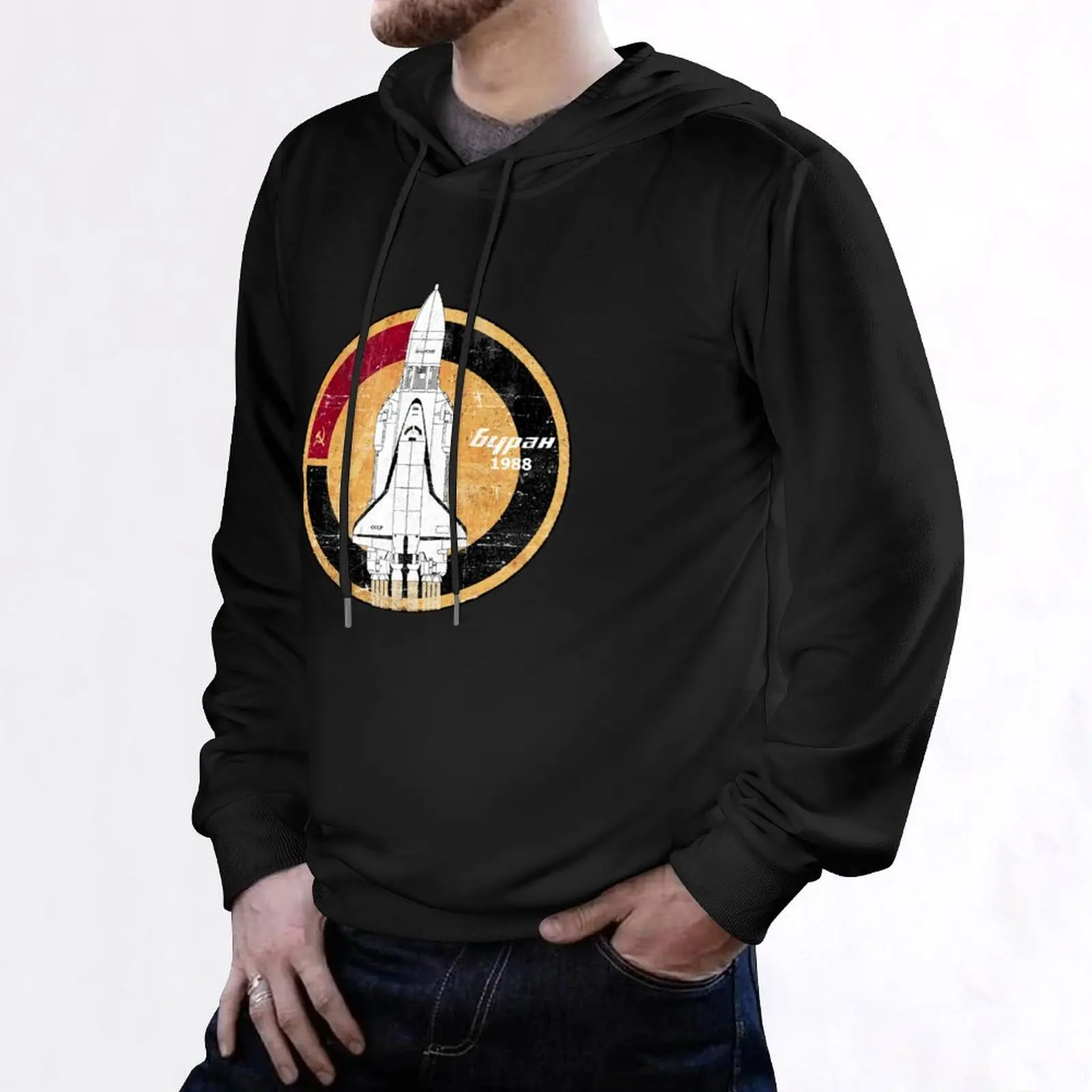 Значок Бура (Бура?н) Русский пуловер с ракетой и космическим самолетом толстовка