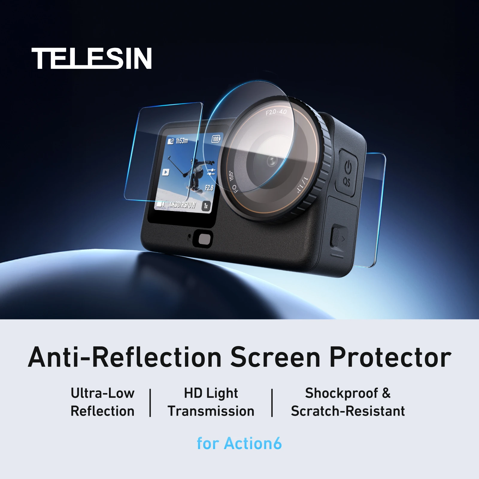 Фото Защитная пленка TELESIN AR HD из закаленного стекла для объектива DJI Osmo Action 6, пылезащитная пленка для камеры №1