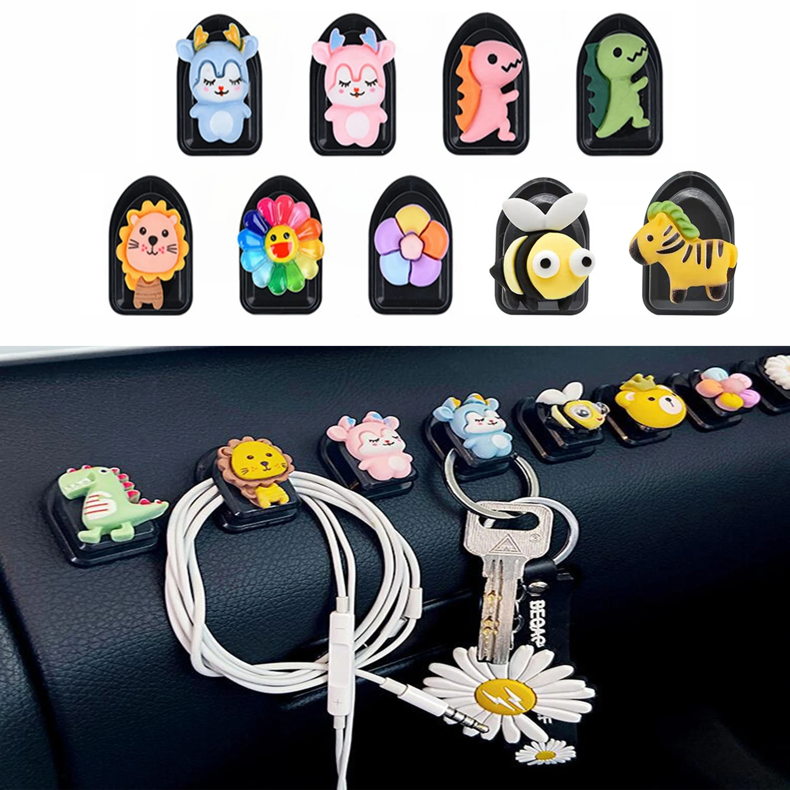 

4 PCS New Cute Car Seat Back Cartoon Mini Sticky Hook Auto Interior Accessories