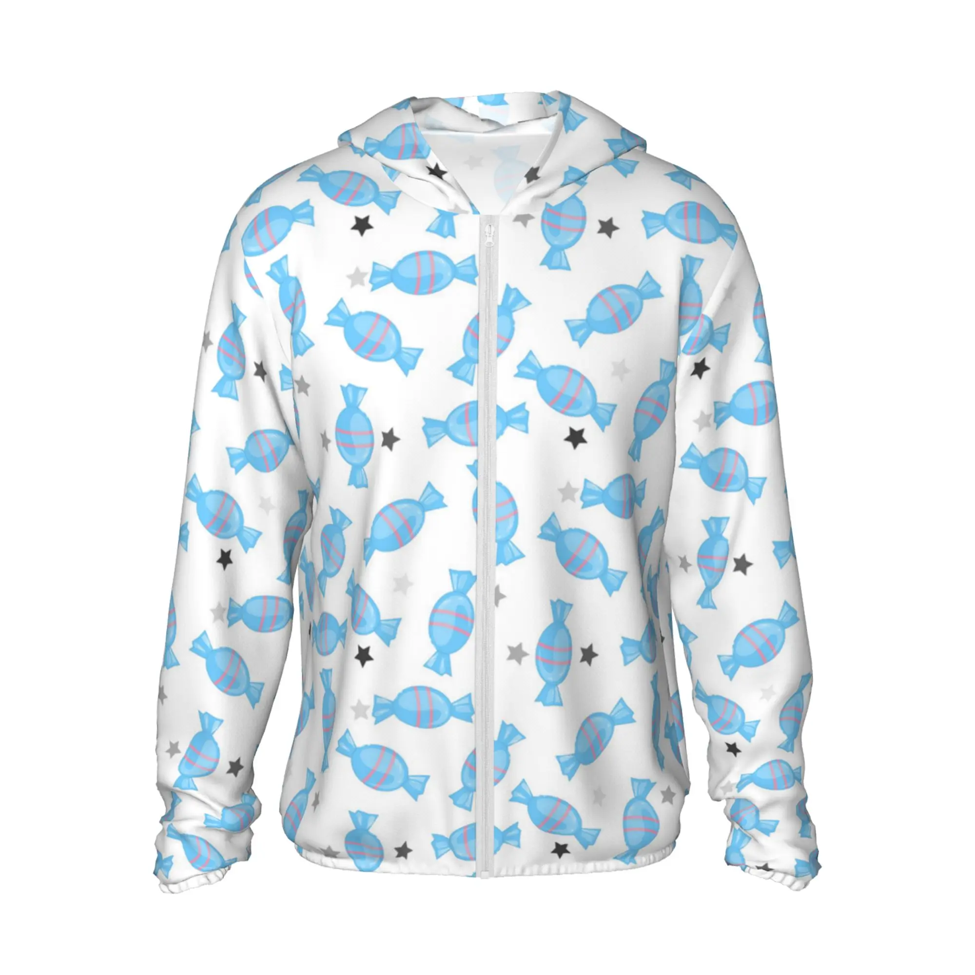 

Blue Cartoon Candy Long Sleeve Sun Protection T-Shirt UPF 50+ Performance Hiking Running Quick Dry Hoodie Unisex