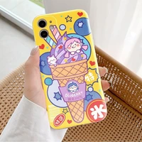 cute blueberry ice cream graffiti clear phone case for iphone 13 11 12 pro max x xr xs max mini 7 8plus sweet cartoon soft cover
