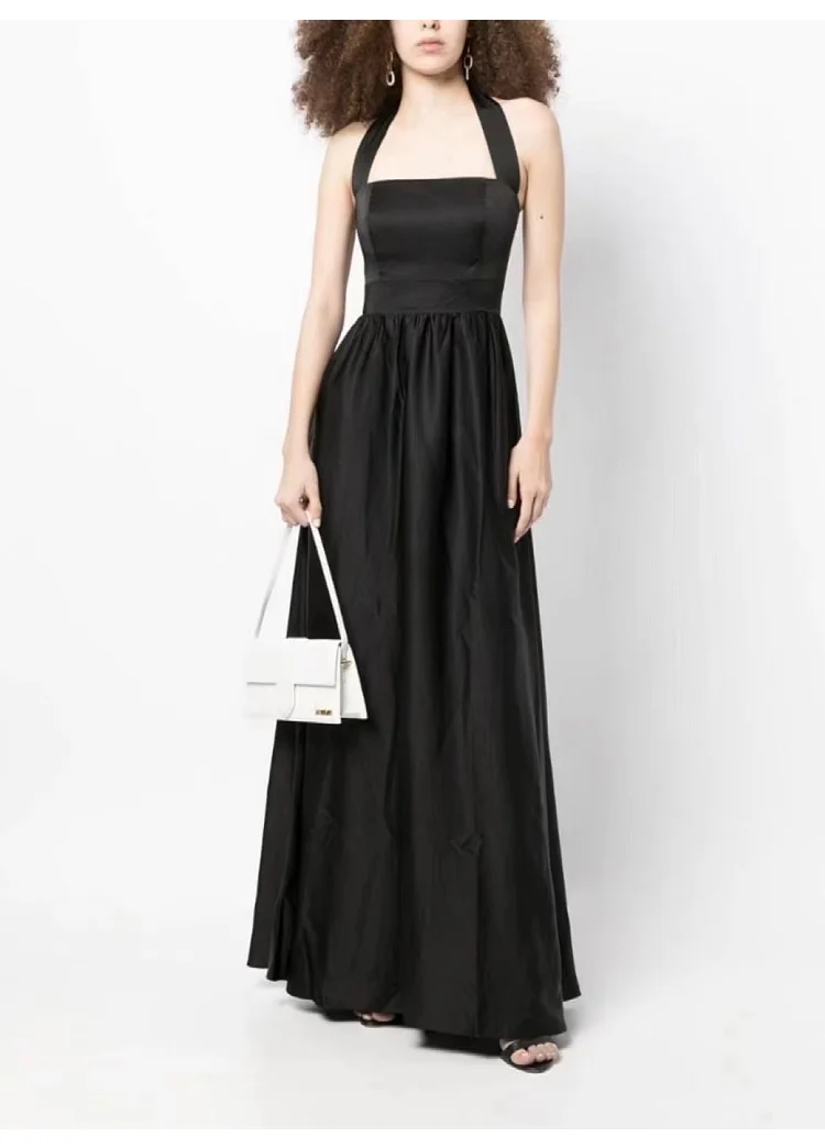 

Women New Banquet Dress Satin Halter Neck Sexy Backless Waist Maxi Long Dress