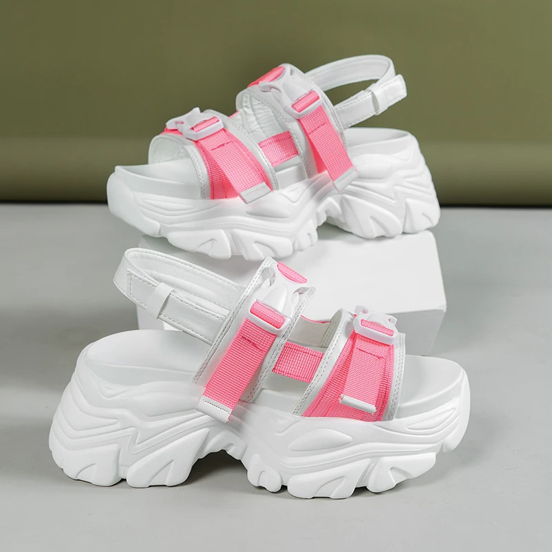 Summer High Platform Shoes New Women Sandals Wedge Heels Slippers Buckle Thick Soled Beach Slides Sandals Woman Zapatos Mujer
