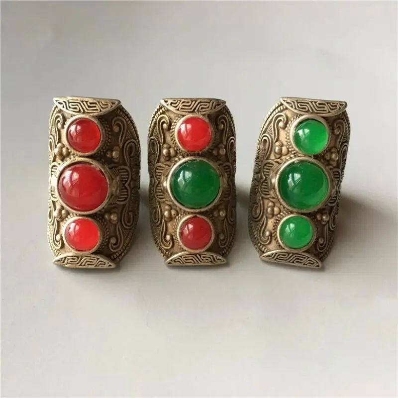 3 см Редкие Старые китайские Miao серебряные инкрустированные драгоценные камни