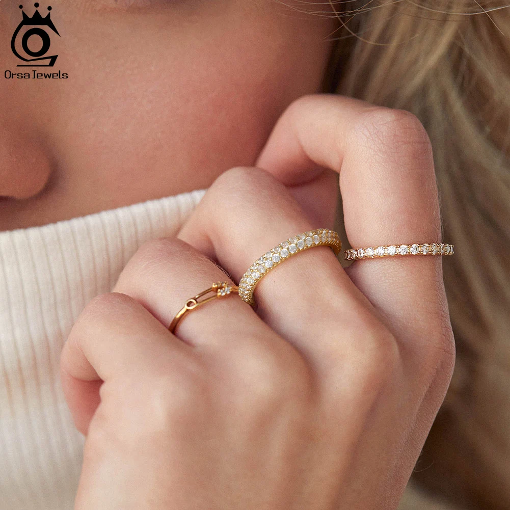 ORSA JEWELS Натуральное серебро 925 пробы 2 ряда циркон обручальные кольца 14-каратное