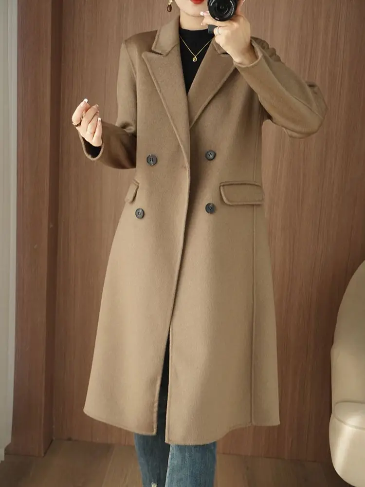 

Модное Трендовое Женское пальто 2023, Женское пальто из чистой шерсти на осень и зиму, двустороннее шерстяное пальто, свободный универсальный топ