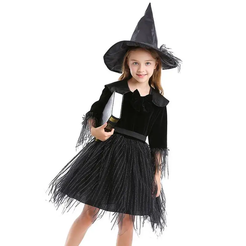 Witch Costume Halloween Witch Costume Deluxe Set Dress And Hat For Girls Wizard Witch Cosplay Masquerade Props