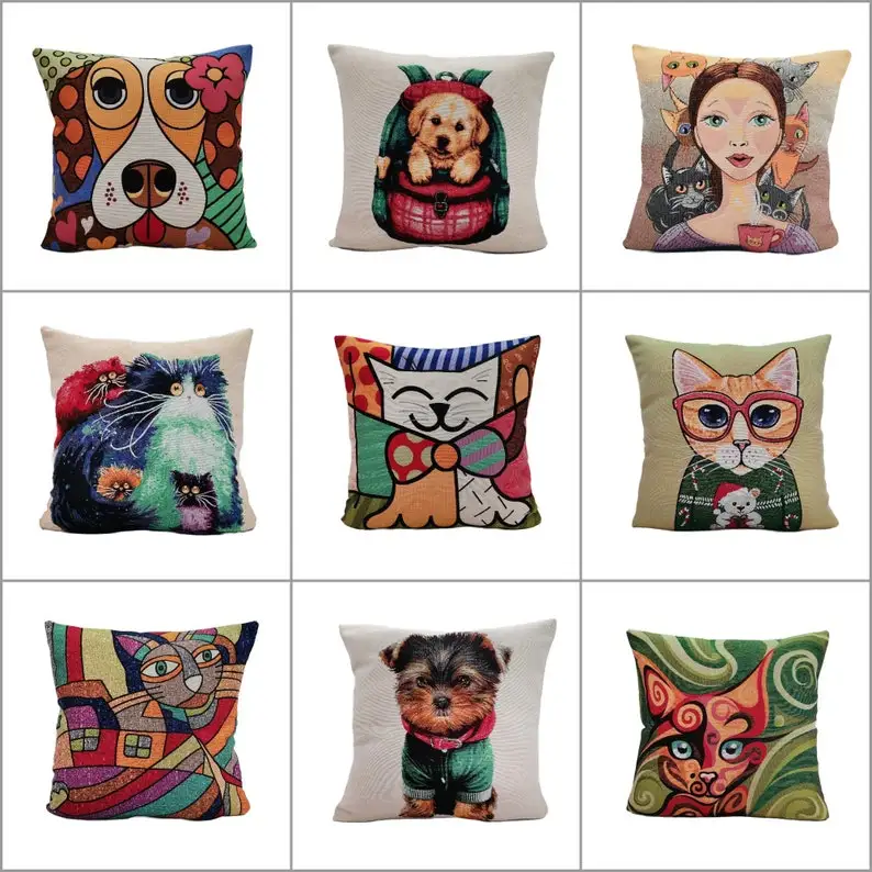 

4pcs/set Cat and Dog Pillow CoverDecorative Gobelin Tapestry PillowcaseAuthentic Woven Throw PillowOutdoor Cushion