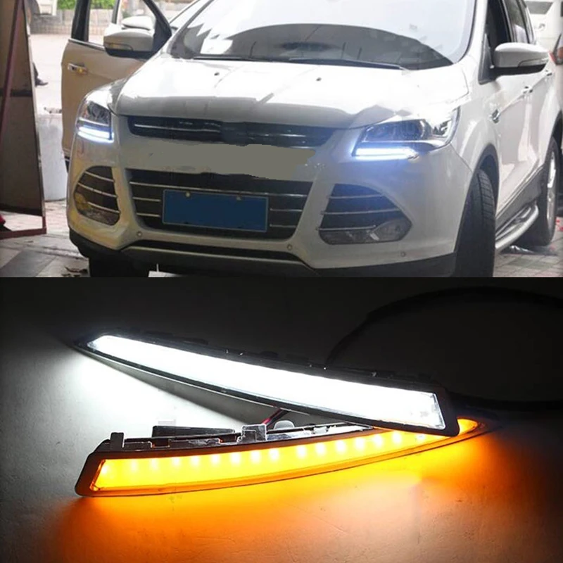 

LED DRL Daytime Running Lights Fog Lamp For Ford Kuga 2013-2014 Dedicated Two-Color Streamer Design Auto Parts