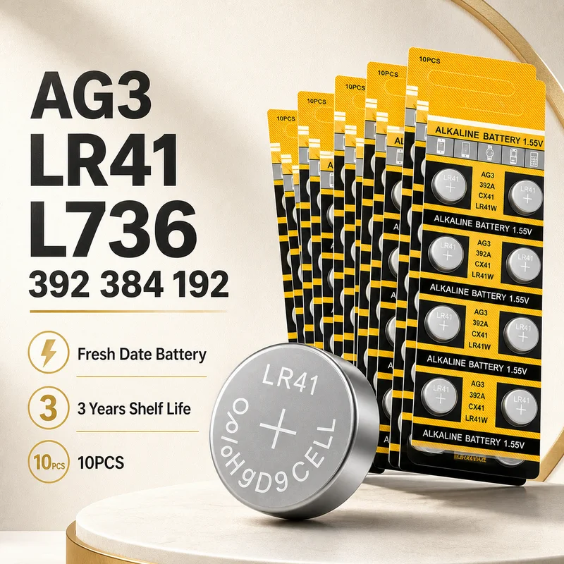 Фото Щелочные батарейки-таблетки AG3 LR41 1.5В, 10-200 штук, для замены батареек в часах, игрушках, пультах дистанционного управления. №1