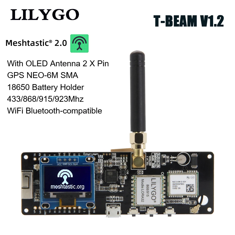 LILYGO®TTGO Meshtastic T-Beam V1.1 ESP32 433/868/915 МГц WiFi BT ESP32 GPS NEO-6M SMA 923 держатель аккумулятора с OLED