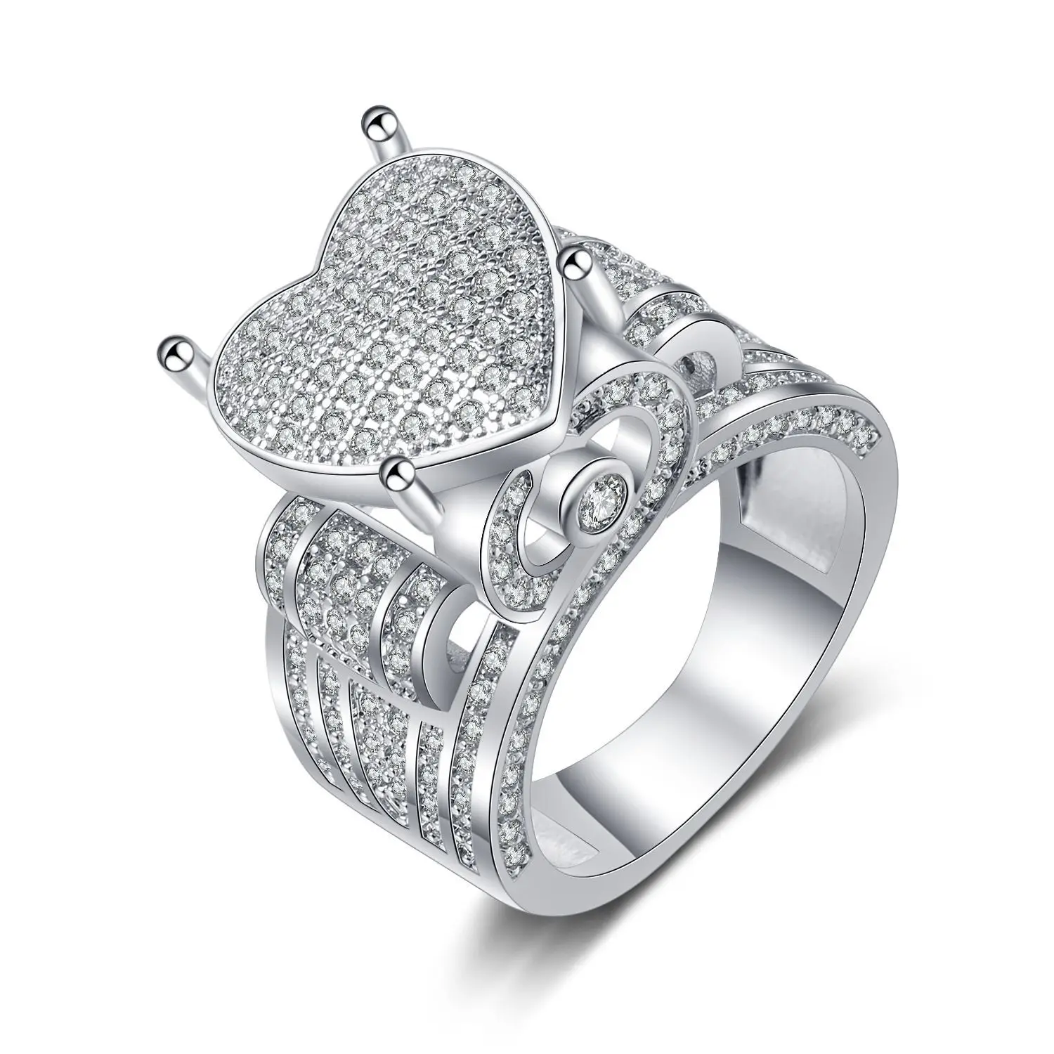 

New Exquisite Big Heart Ring 5A CZ Micro Pave Cubic Zirconia Ring Fully Iced Out Bling Hip Hop Punk Men Women Jewelry