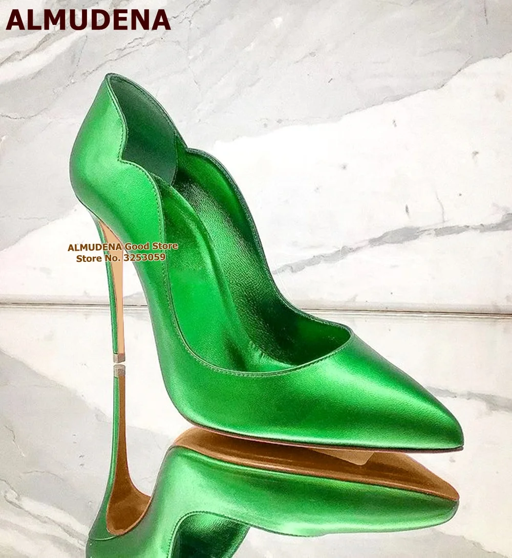 ALMUDENA Red Hologram Iridescent Patent Leather 12cm Stiletto Heels Women Pointed Toe Slip-on Dress Shoes Size45 Blue Brown