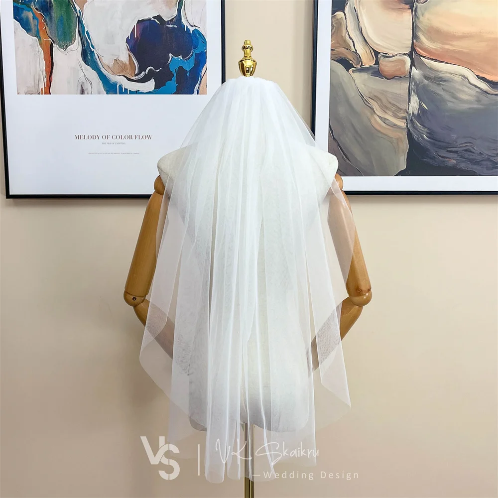 Недорогая белая/Слоновая свадебная фата VK SKAIKRU с гребнем однослойная длиной