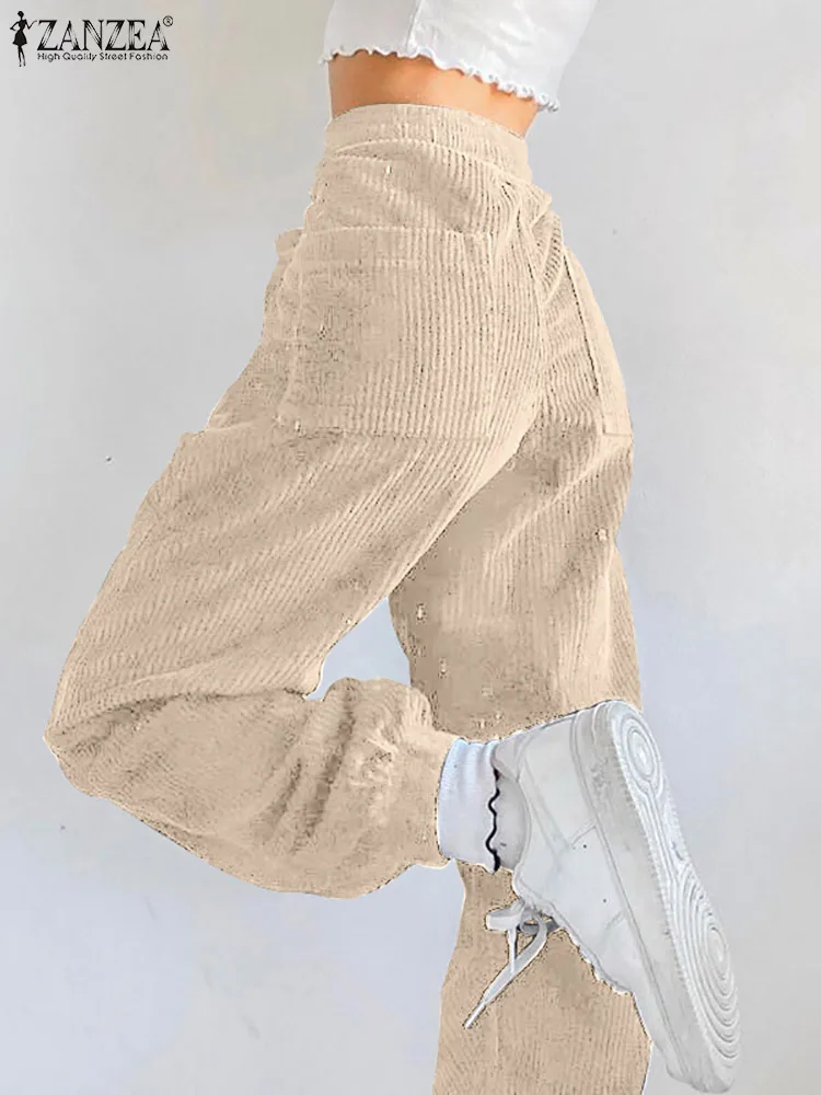 

Solid Color Overall Capris Bohemian Loose Casual Holiday Elegant Elastic Pocket Pant 2022 ZANZEA Women Spring Side Pockets Pants