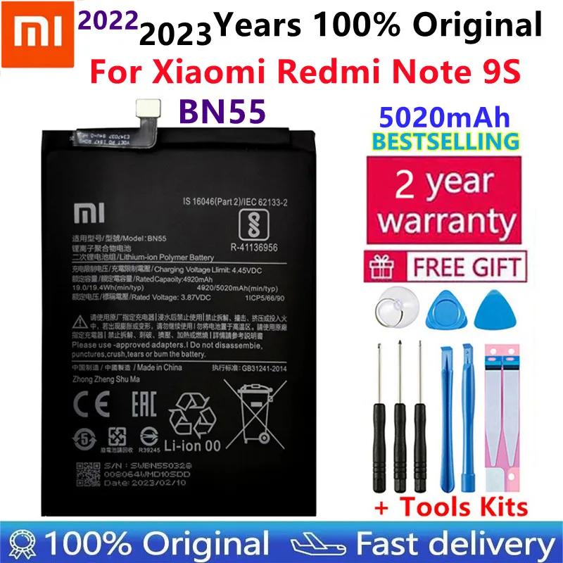

100% Original 5020mAh Replacement Battery For Xiaomi Redmi Note 9S Note9S BN55 Genuine Phone Battery + Free Tools