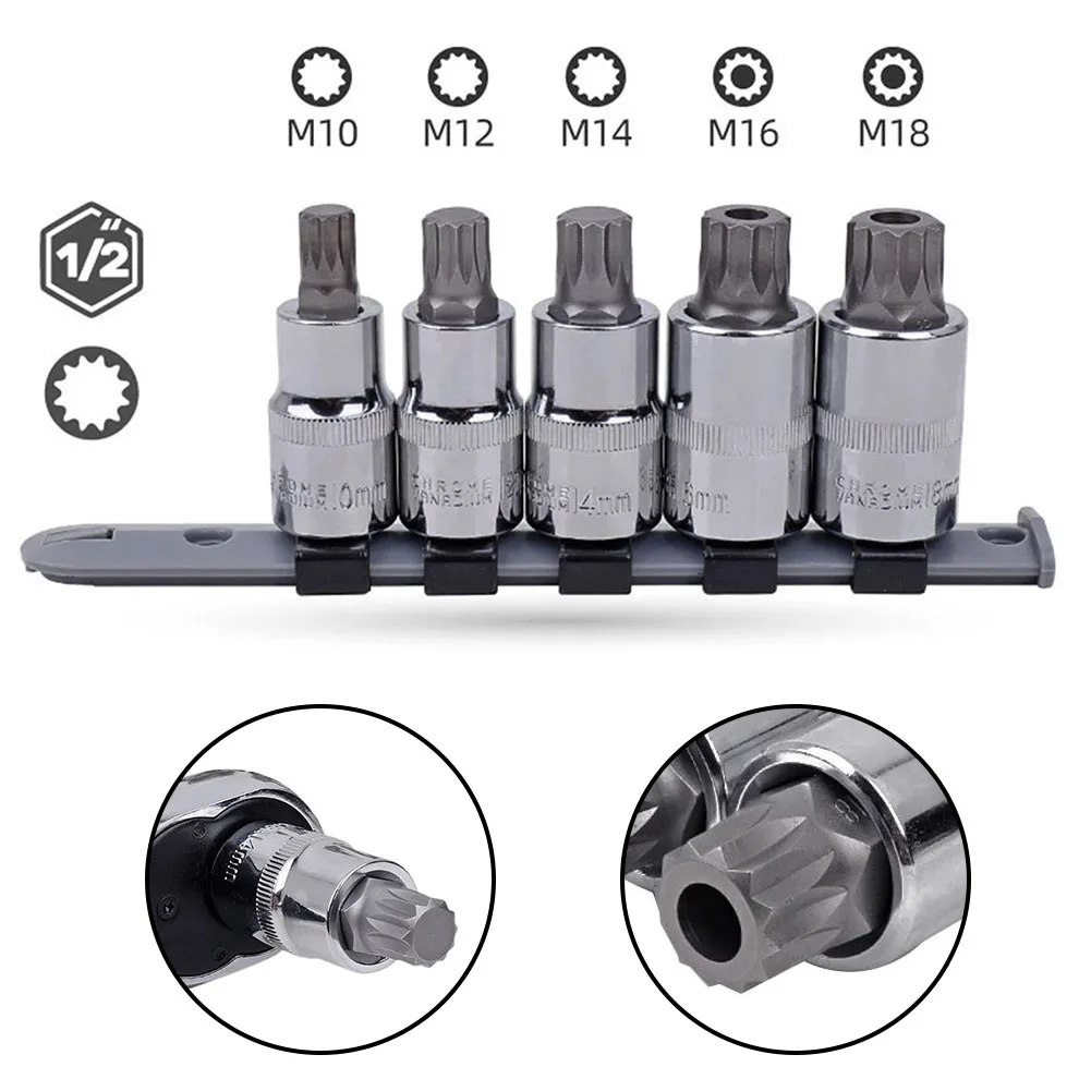 

Star Socket Torx Screwdriver Hand Repair Tools Stainless Steel Torx Bit Socket 1/2 Inch 5pcs M10 M12 M14 M16 M 18
